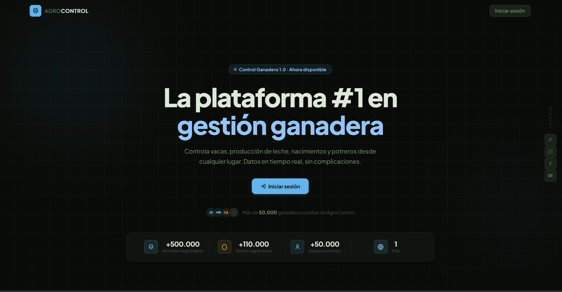 Página de inicio real de AgroControl